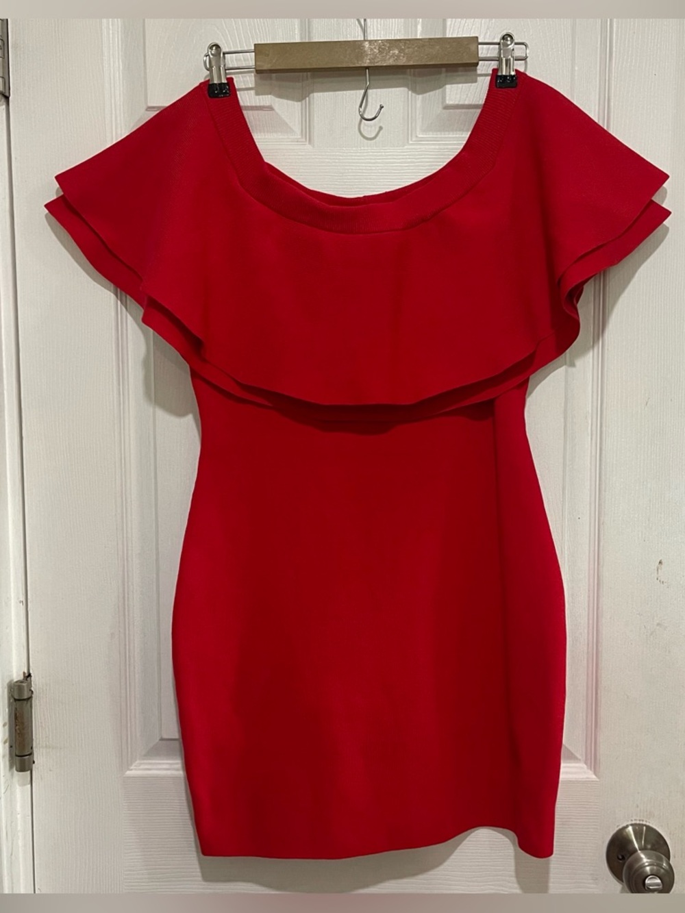 Endless Rose Womens Off Shoulder Mini Dress Size Large Red Ruffled Bodycon Party